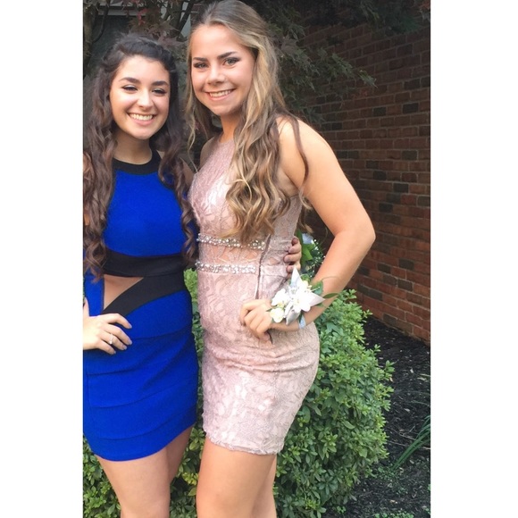 pale pink lace formal dress - Picture 2 of 3